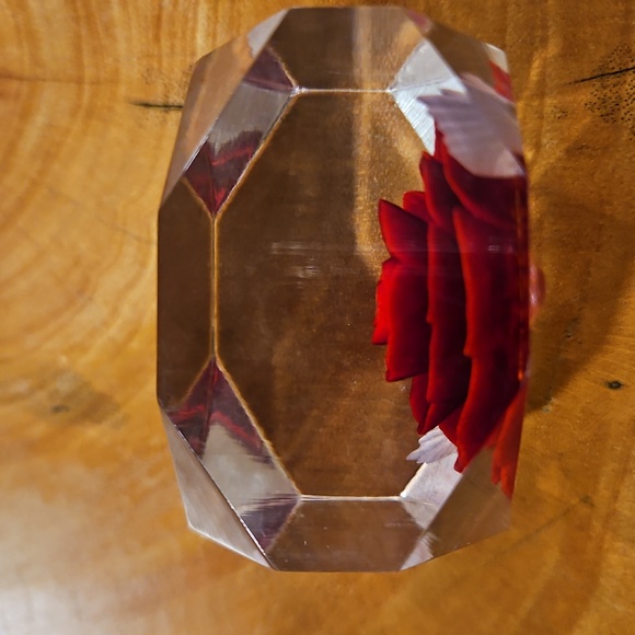 Red Rose Resin Paperweight Art Block Vintage Square - Picture 4 of 10